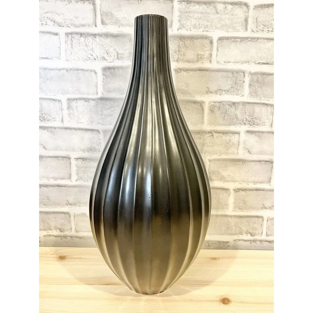 West Elm Pure Black Ceramic Vase 19” Tall, 27” Wide Large Heavy
